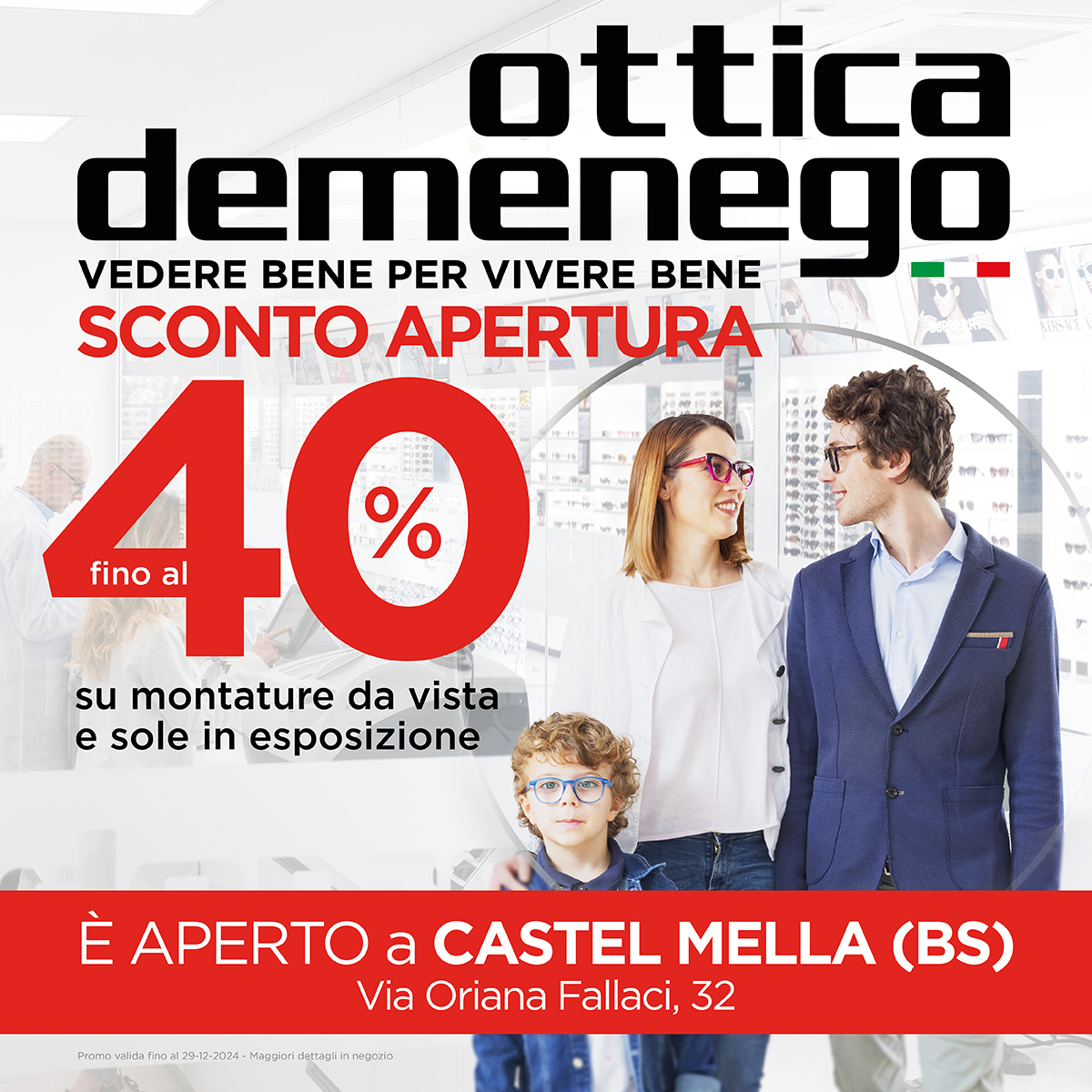Ottica Demenego apre a Castel Mella: sconti fino al 40%